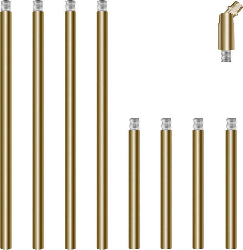 MAYOMAJO 8 Pieces M10 Threaded Extension Poles Lighting Fixture Downrods Stems & 180 Degrees Sloped Ceiling Adapter Kits for Pendant Light, Island Lighting, Chandeliers (Brass) - Image 1